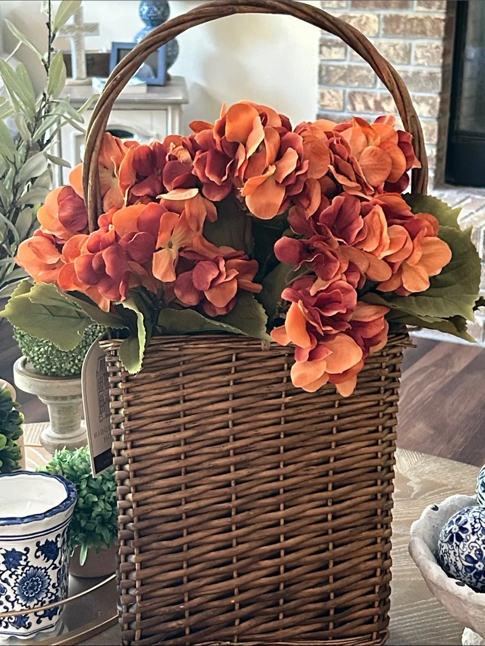 NWT! Fall Harvest Rust Orange Hydrangea Hanging Basket Floral Arrangement